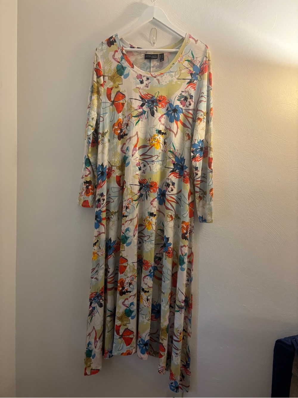 Attitudes by Renee Long Floral Maxi Dress with Blue & Orange Blooms Size Large - Picture 1 of 9